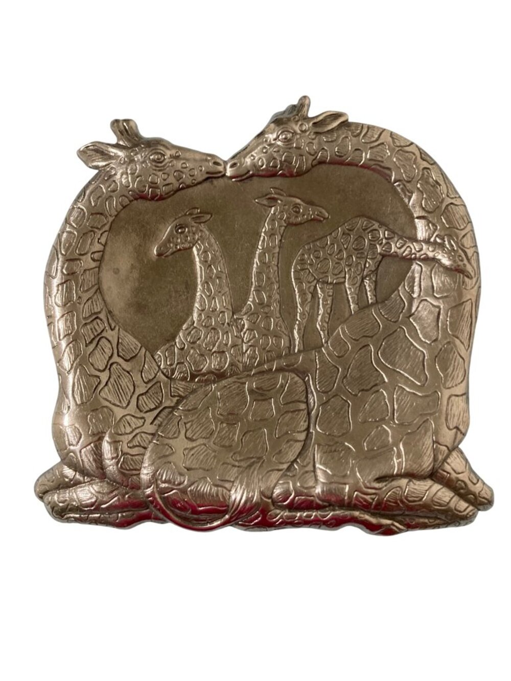 1988 Arthur Court Kissing Giraffes Safari Cast Aluminum Small Tray Dish